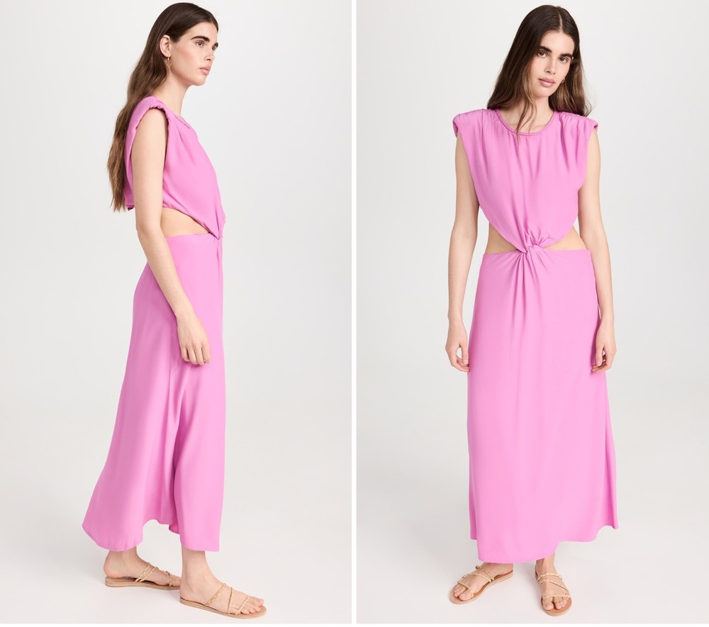 Scotch + Soda Draped Structured Shoulder Midi Dress Pink